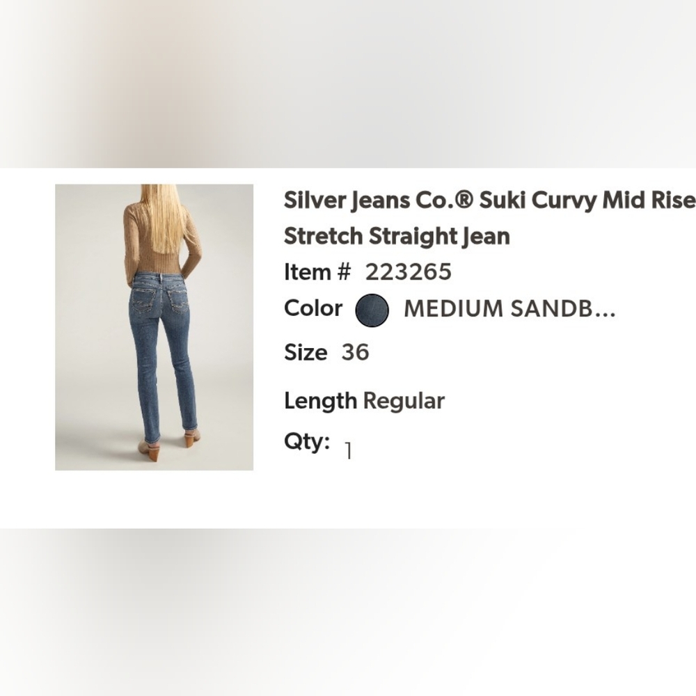 NWOT Silver Jeans Women's Medium Sanded Stretch Straight Jeans W36/L31